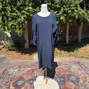 Humanoid S Navy Cupro Blend Midi Dress | Dolman Sleeves + Pocket | Minimalist